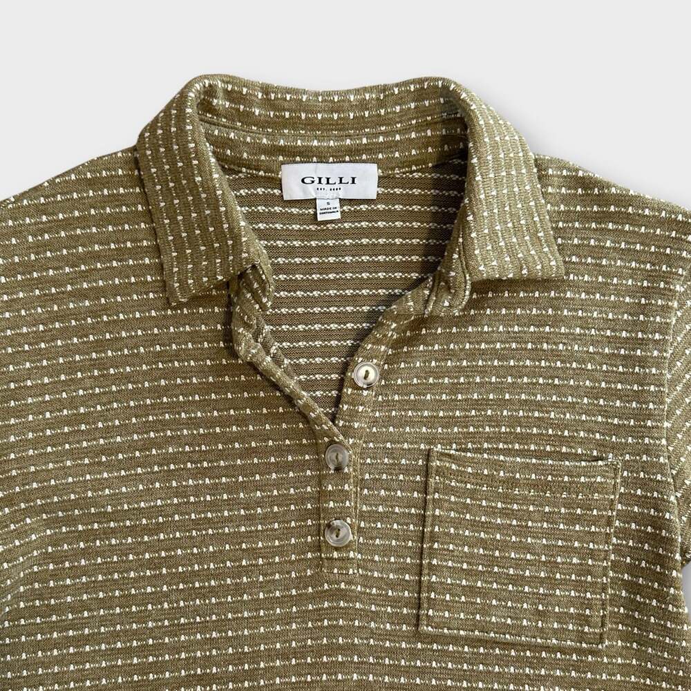 Gilli Olive Green Textured Retro Sporty Polo Collared Preppy Mini Dress Size S - Picture 2 of 10
